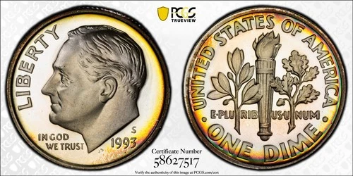 Photo of a 1993-S Roosevelt Dime Proof from an eBay listing that sold on Jul 18, 2026