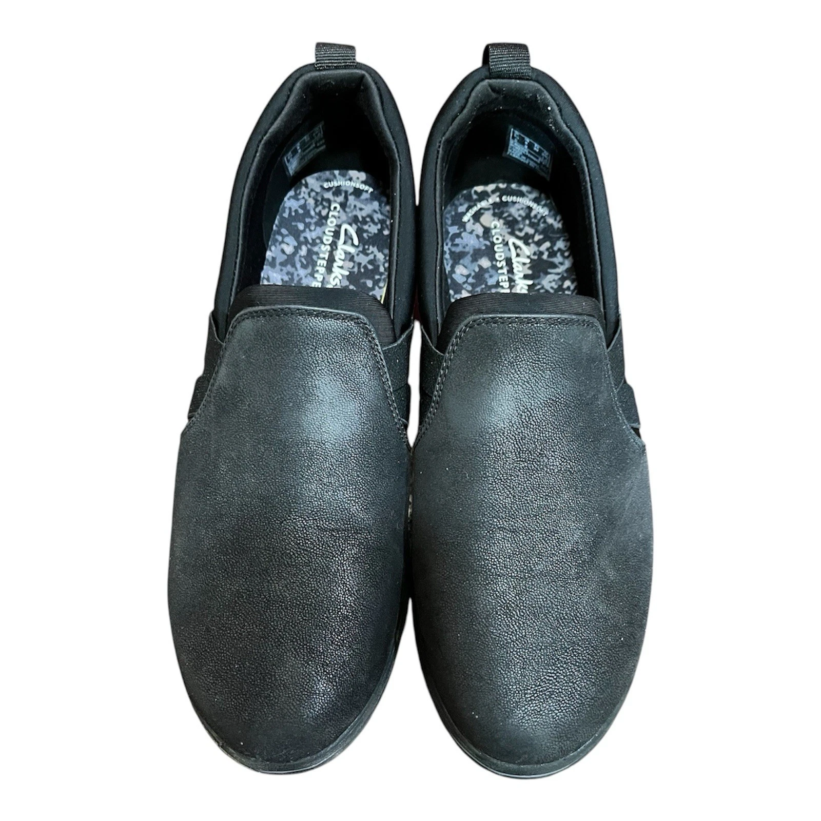 Mocassini Clarks donna taglia 8 Cloudsteppers Breeze Bali slip on scarpe tutte nere