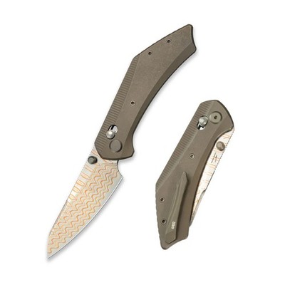 GEO Knife Divid Folding Knife Bronze Ti Handle Damascus/Copper Plain GEO2507D