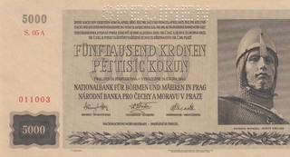 1944 BOHEMIA & MORAVIA CZECHOSLOVAKIA 5000 KORUN SPECIMEN "A" (( GEM UNC ))