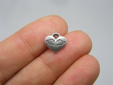 28 Angel wing heart charms antique silver tone AW109