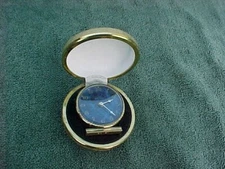 Vintage SETH THOMAS Travel Alarm Clock Blue Dial Germany Working w Case