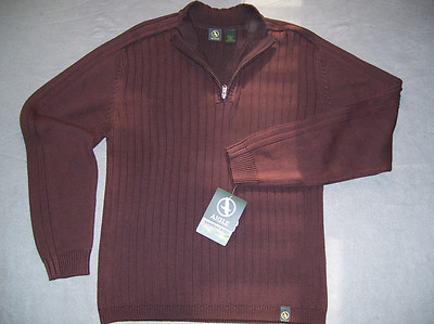 AIGLE Mens New $80 Zip Collar Pullover Sweater Shirt L Large Brown HTF RARE NWT