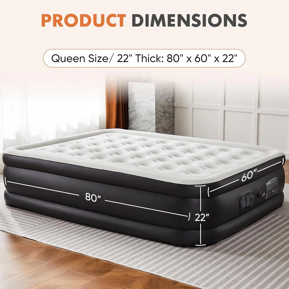 Queen Size Air Mattress 22" Inflatable Blow Up Mattress Airbed w/ Built-in Pump - Image 4 of 4