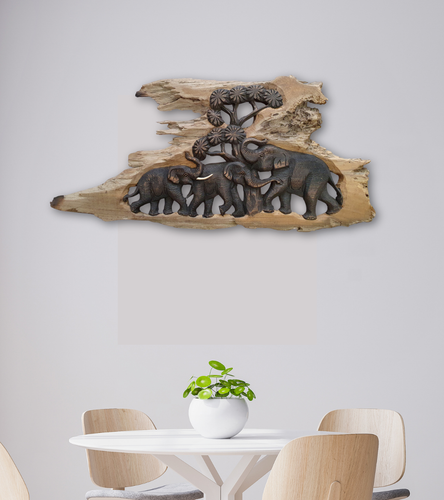 Wandbild Thai Elefanten Schnitzerei Wand Dekoration Teak Holz Relief Thailand - 第 1/18 張圖片