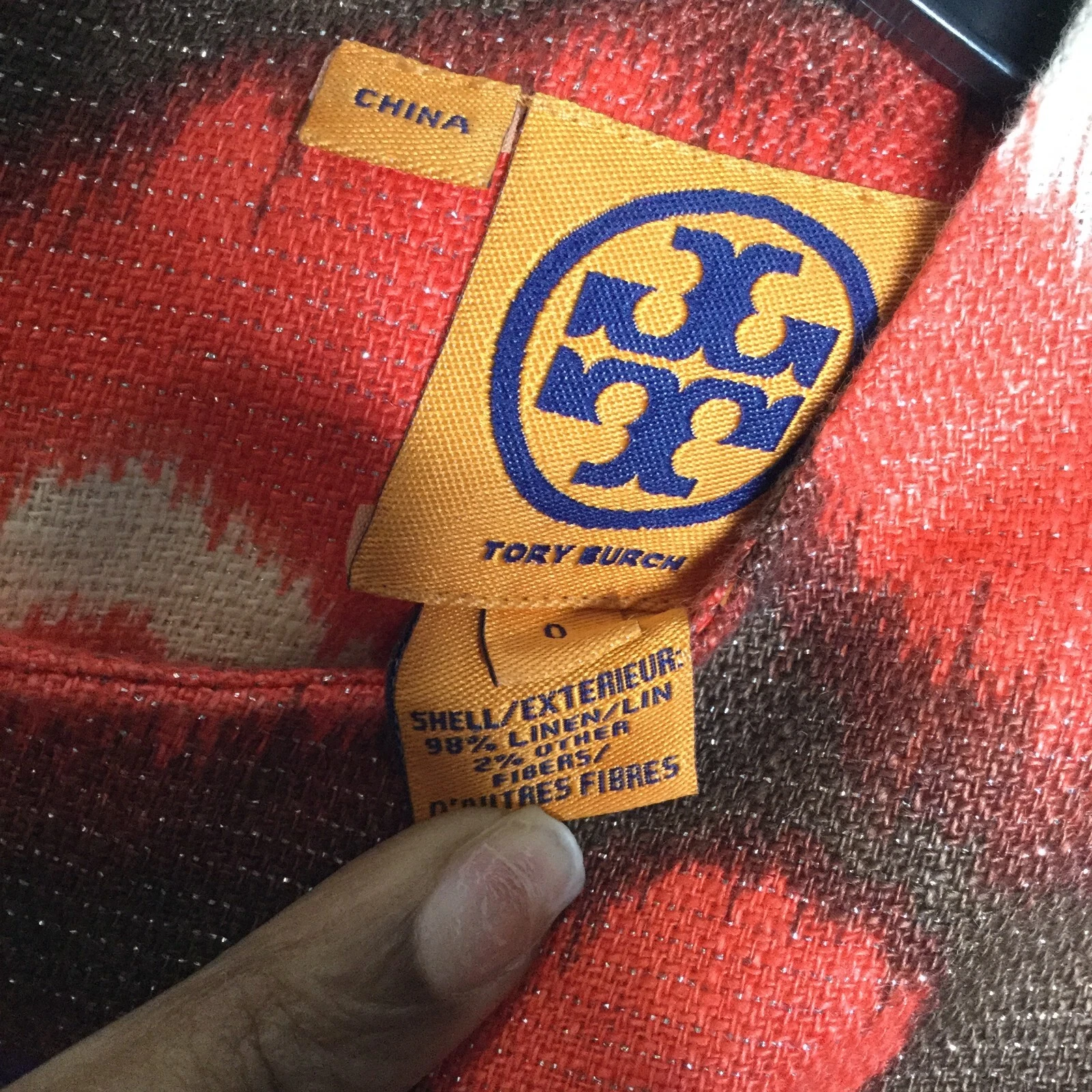 Abito Tory Burch Donna 0 Arancione Geometrico Turno Senza Maniche Tasche Cerniera Lino