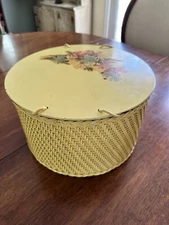 Vtg PRINCESS Buttercream Yellow Wicker Sewing Basket Box Floral Decoration