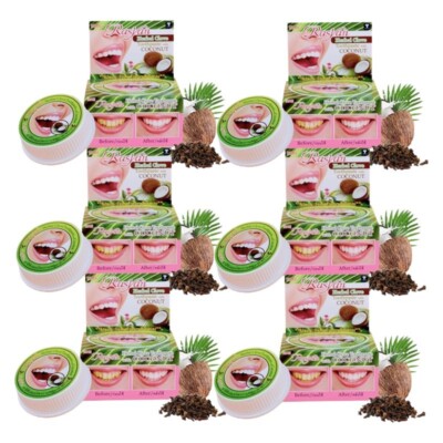 6 x 25g Rasyan ISME Toothpaste Herbal Clove Coconut Oil Whitening Teeth Thailand