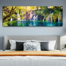 Landscape Fall Nature Green Tree Canvas Painting Lake Posters & Prints Wall Art
