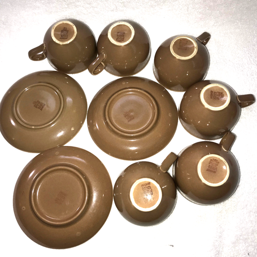 Russel Wright Iroquois Coffee Cups and Saucers Lot 10 Pieces Total NICE READ - Picture 4 of 5