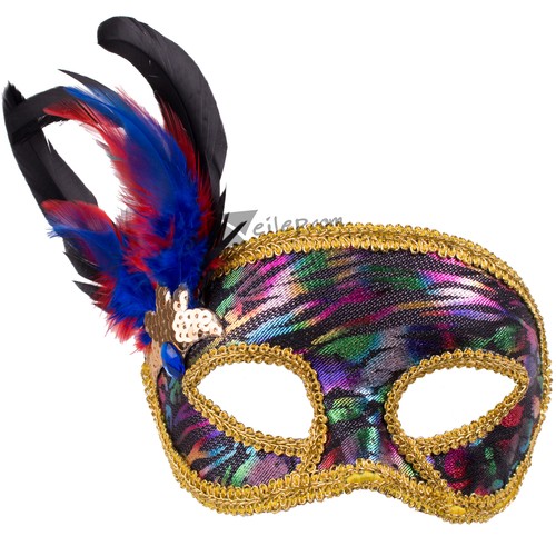 Forum Novelties Shiny Abstract Print Masquerade Halloween Feather Mask, Rainb... - Picture 2 of 2