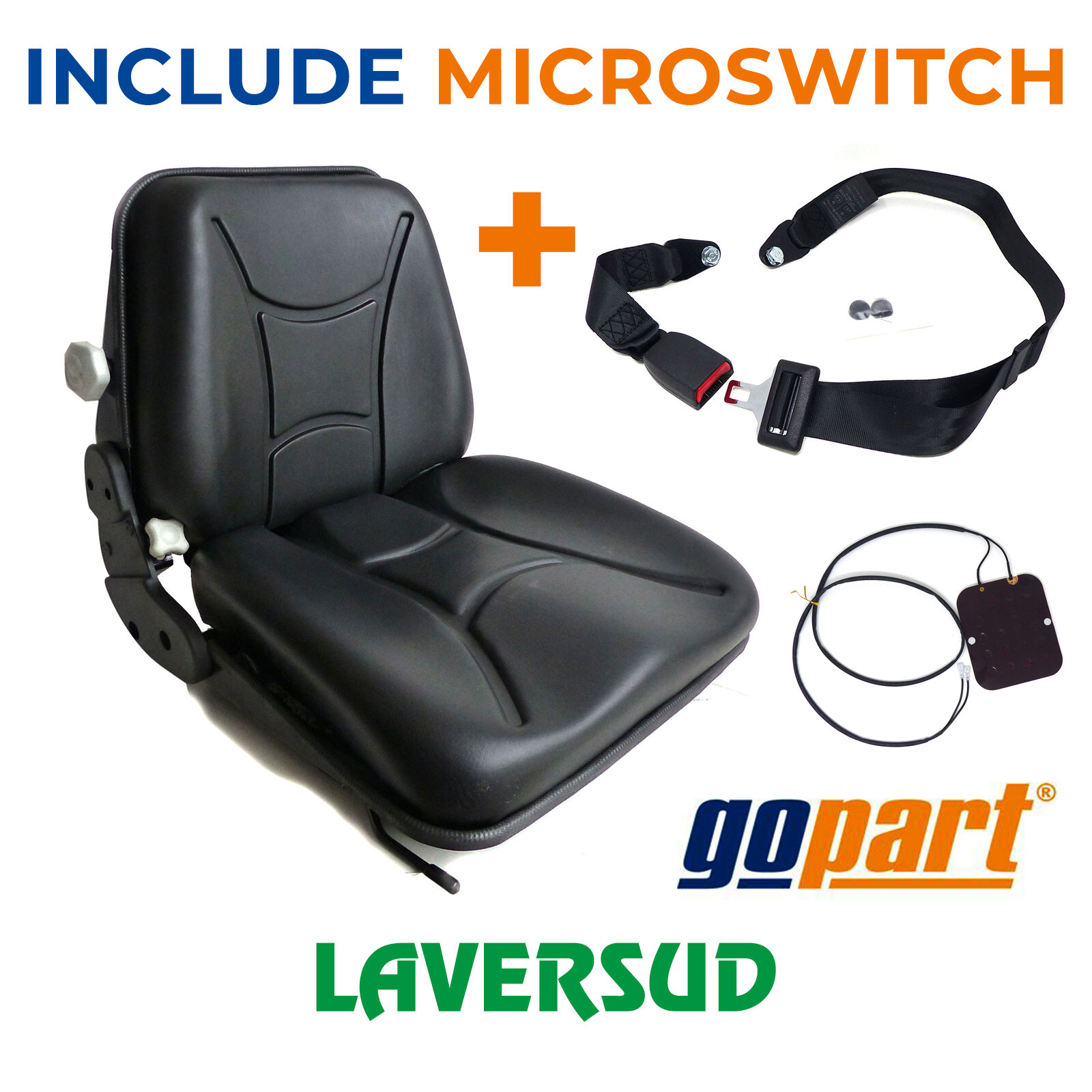 Sedile con Molleggio + Cintura 2 Punti per Trattore,Cingolato,Carrello Elevatore