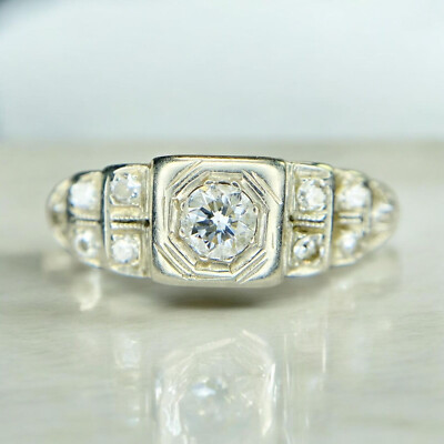 Vintage Style Anniversary Ring 14K White Gold Plated 2.0 Ct Simulated Diamond