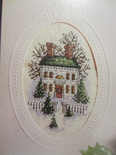 c.1989~VTG~Sendimentals Andenken Kreuzstich Weihnachtskarte~SET~FERIENHAUS