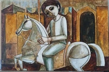 Rossini 'Lady on Horse" Cubism Modernism 24x36 Oil on Canvas