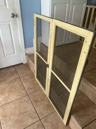 Pair,2 Antique Wood Framed Screen Cabinet Doors ,1920s - Picture 3 of 6