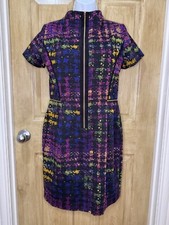 Tahari Arthur S Levine Purple Tunic Dress Matrix Print Womens Size 6 Zip Front