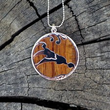 Hawaiian Jewelry Koa Wood Dolphin Silver Rhodium Plated Brass Pendant BRP1029