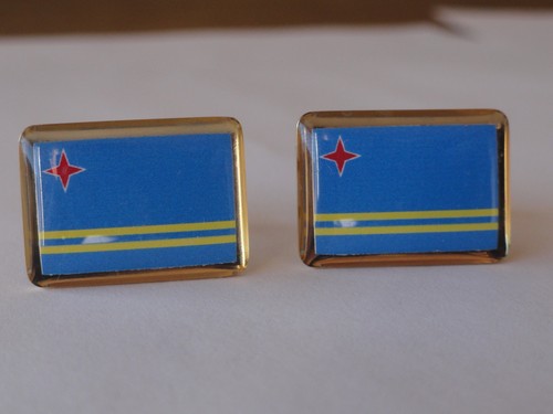 Aruba Flag Cufflinks--Aruban Island Caribbean Dutch Netherlands - Picture 4 of 4
