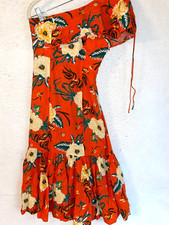 Urban Outfitters Floral Midi Dress One Shoulder Carmen Orange Womens XS linen