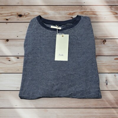 Folk Clothing Otto Mens Stripe T-Shirt Top Navy JMK/JM/1589 Size S L RRP £65