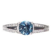 925 Sterling Silver Round London Blue Topaz 6mm Simulated Cz Ring 6