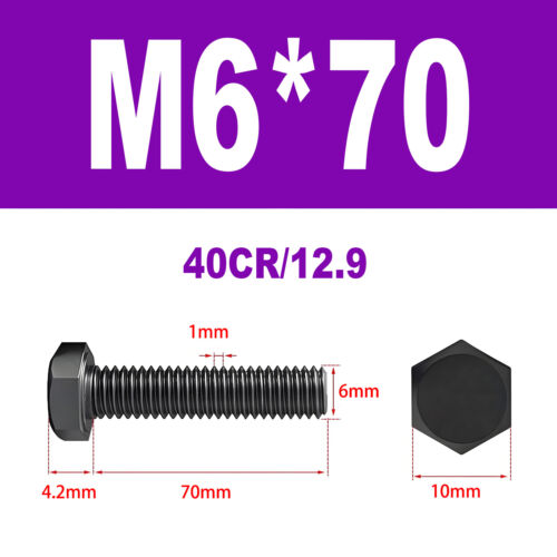Schwarze Sechskantschraube 12.9 Stahl Voll Maschinen Schrauben M4-M16 DIN 933 - Bild 44 von 126