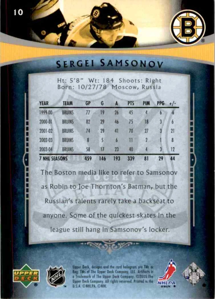 2005-06 Upper Deck Artifacts Sergei Samsonov #10 - Image 2 of 2