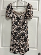 Shein Cream and Black Ruched Rose Dress - Size XL - NWT