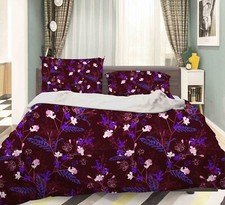 3D Flowers Leaves Dark Purple Quilt Cover Set Duvet Cover Bedding Pillowcases