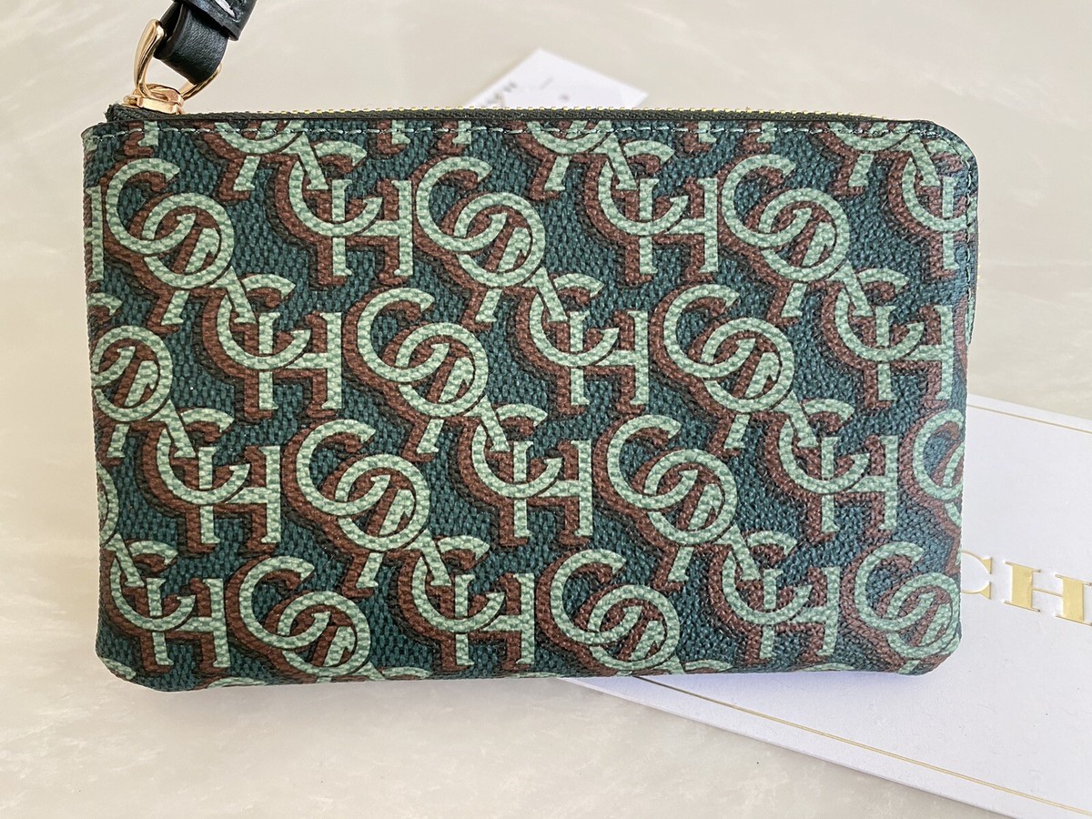 NWT COACH GREEN MONOGRAM PRINT CORNER ZIP WRISTLET CF548 | eBay