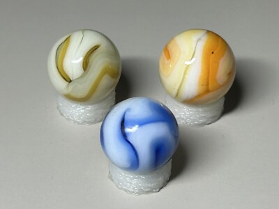 Lot Of 3 Champion Wadded Up Swirl Marbles .62  To .66  NM To Mint