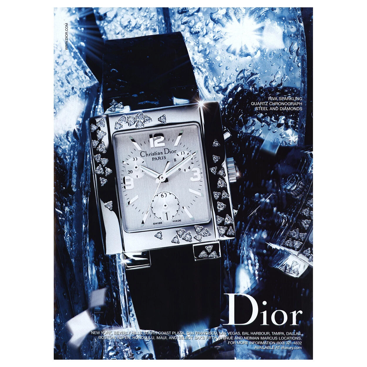 Montre Christian Dior 2002 : annonce imprimée vintage Riva quartz étincelant