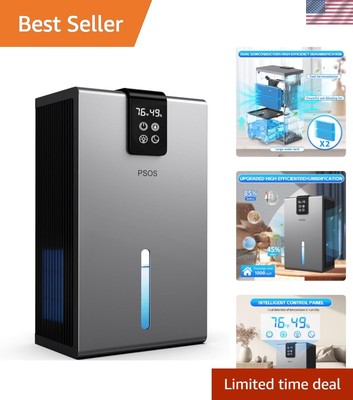 Elegant Grey Dehumidifier with 98 OZ Tank - Peaceful Sleep Mode & Ambient Lights