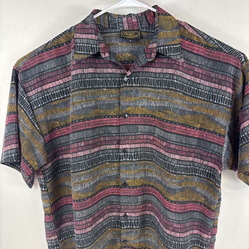 Monzini Collection Men's Size L Geometric Pink Purple Grey Shirt Made In USA - Picture 4 of 13