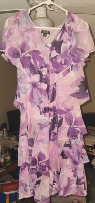 SLNY fashions women's pebble tier dress- purple-multi (petite-regular size 6)NEW