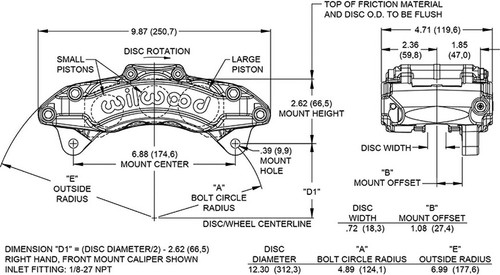 Wilwood 120-14850 AT6 Lug Mount Pinza Derecha 6 Pistones Rojo - Imagen 2 de 2