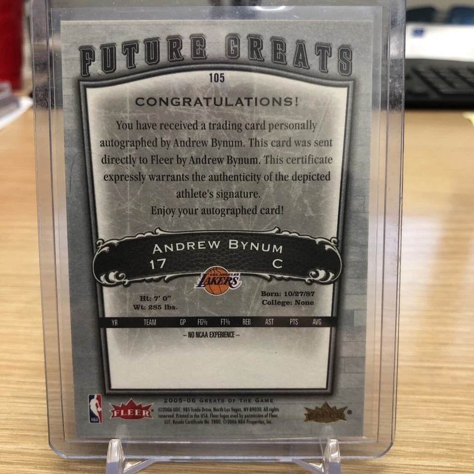 2005-06 Fleer Greats Of The Game Andrew Bynum RC Auto Future Greats 2 Card Lot - Image 4 of 4