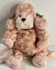 Pink Poodle Plush Backpack 18” Aurora Dog Bag Adjustable Straps w/ Collar