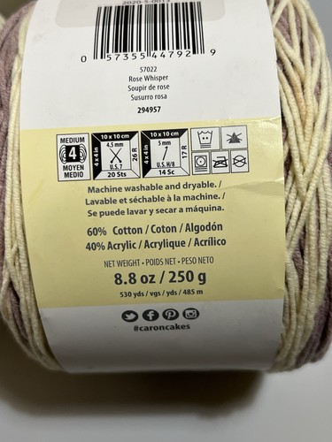 Caron Cotton Cakes Garn 3er Set Rose Whisper Acryl/Baumwollmischung 8,8 Unzen pro Stück - Bild 7 von 10