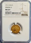 1911 D $2.5 Gold Indian Head Quarter Eagle STRONG D NGC MS 63+