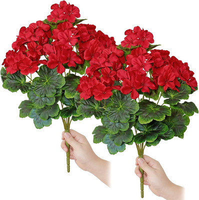 Fake Flowers 2PCS 17.3In Artificial Geraniums for Outdoors Realistic Artificial 