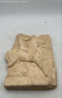 Man On Horse Relief Panel Classical Style Stone Look Wall Art Sculpture