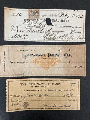 3 ANTIQUE PAPER BANK CHECKS ~ US Scott R135 stamp - 2 USED, 1 BLANK  - Free Ship