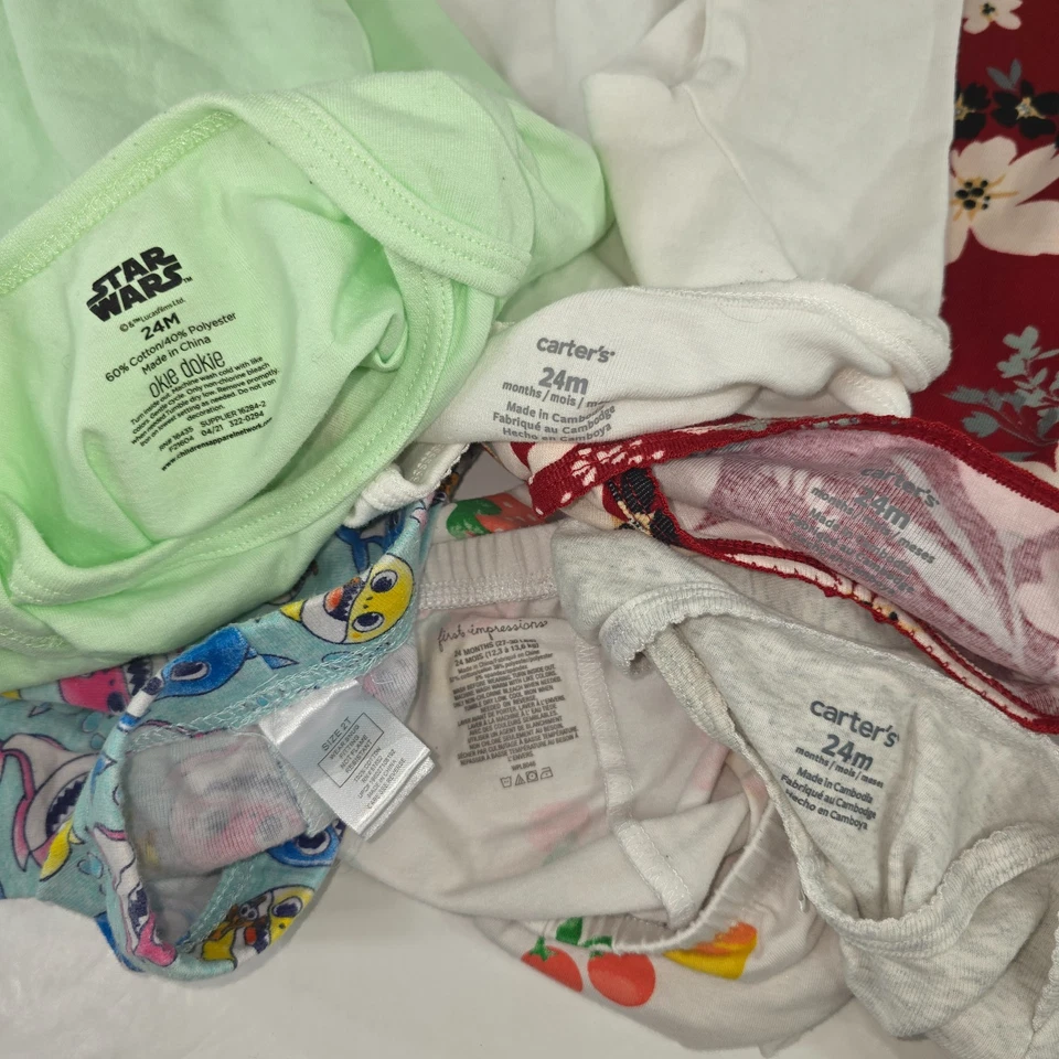 LOTE MISTO DE 17 CALÇAS JEANS PIJAMAS MENINA CRIANÇA 24M 2T AZUL BRANCO ROSA buraco minúsculo - Imagem 2 de 4