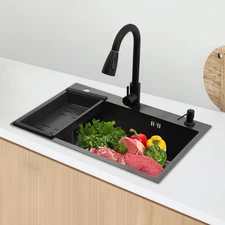 Stainless Steel Sink Kitchen Sink w/ Draining Basket&Fauce Multifunctional Sink