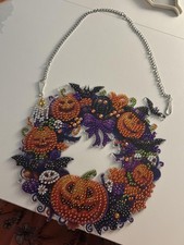 Jack-O-Lantern Bats Wreath Pumpkins Skulls 5D Diamond Drill Dot Gem Kit Ornament