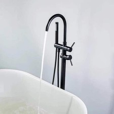 Freestanding Faucet Floor Mount Bathtub Waterfall Tub Filler Mixer Tap w/ Shower