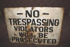 VINTAGE NO TRESPASSING PORCELAIN SIGN VIOLATORS WILL BE PROSECUTED 20"x 14"