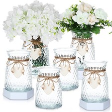 6 Pcs Glass Bud Vases with Twine Rope and Heart Label 6.3 Inch Boho Vintage V...
